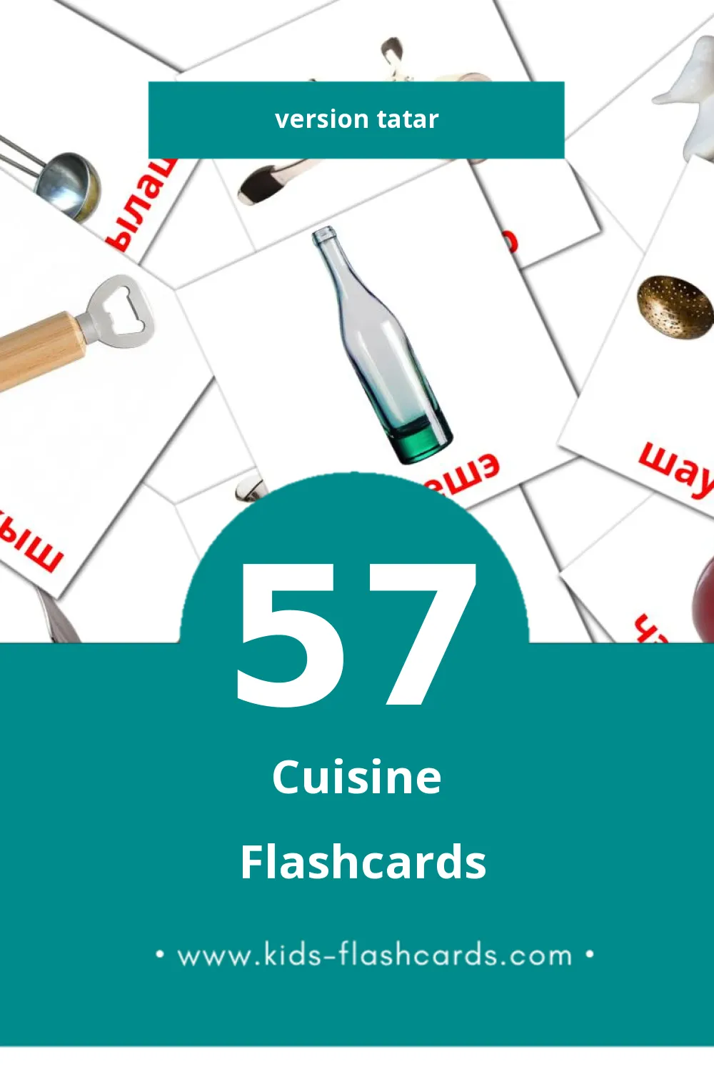 Flashcards Visual Ашханә pour les tout-petits (57 cartes en Tatar)