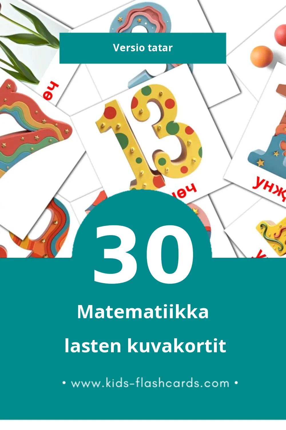 Математика lasten kuvakortit pikkulapsille (30 korttia Tatarksi)