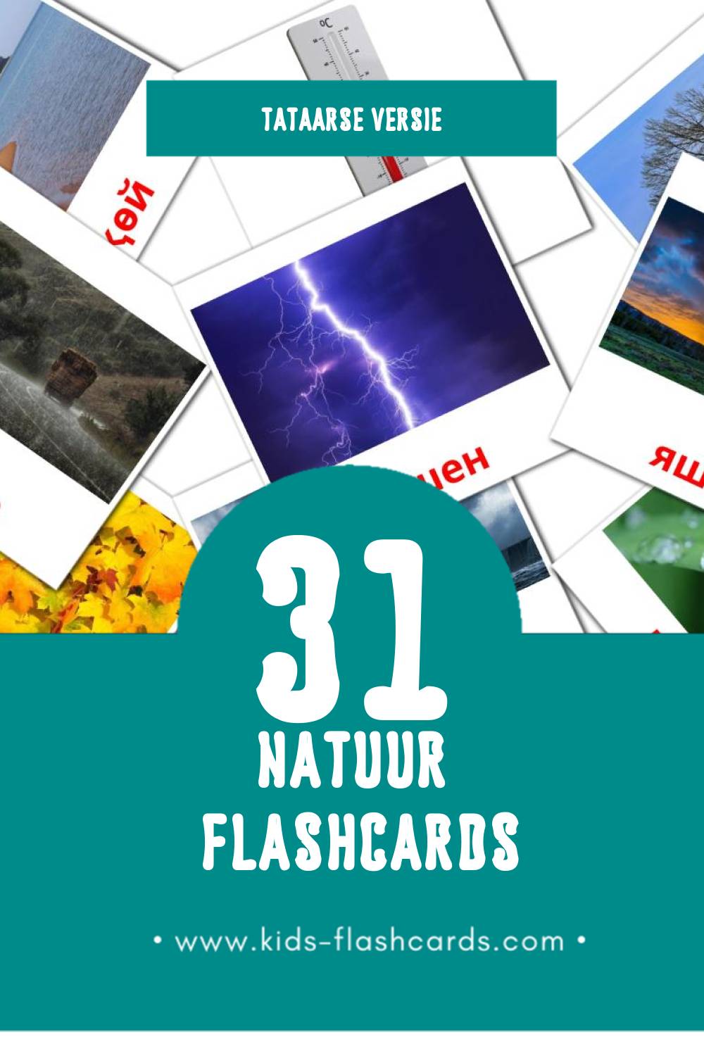 Visuele Табигать Flashcards voor Kleuters (31 kaarten in het Tataars)