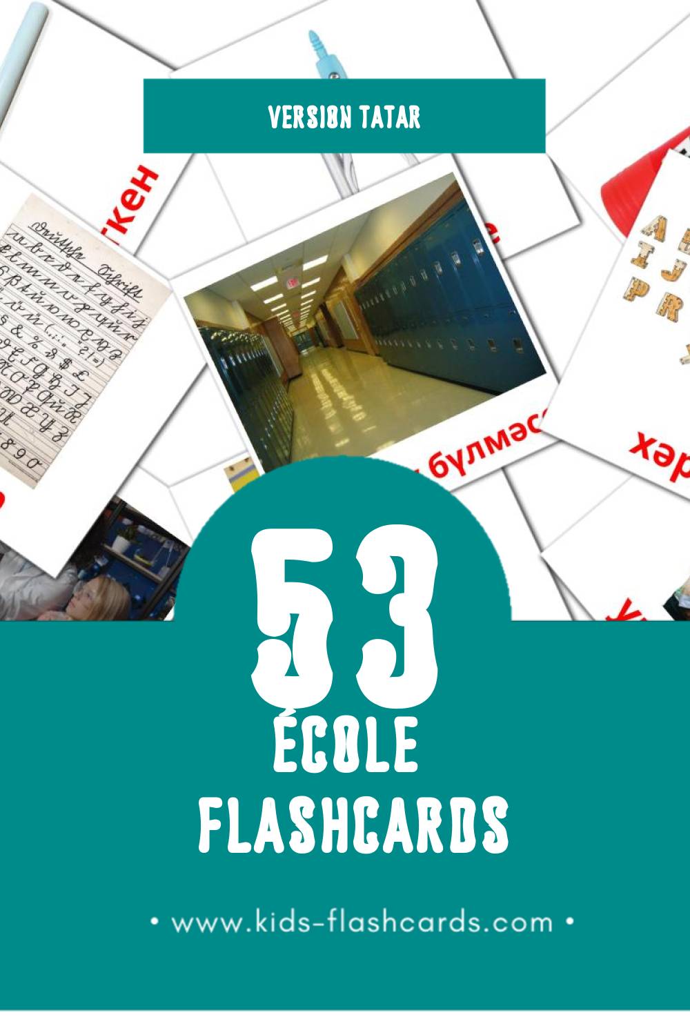 Flashcards Visual Мәктәп pour les tout-petits (53 cartes en Tatar)
