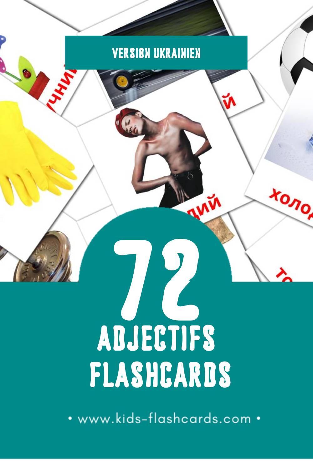 Flashcards Visual прикметники pour les tout-petits (74 cartes en Ukrainien)