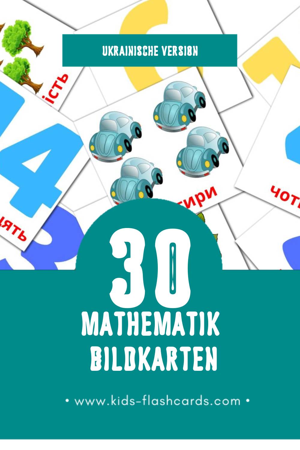 Visual Математика Flashcards für Kleinkinder (30 Karten in Ukrainisch)