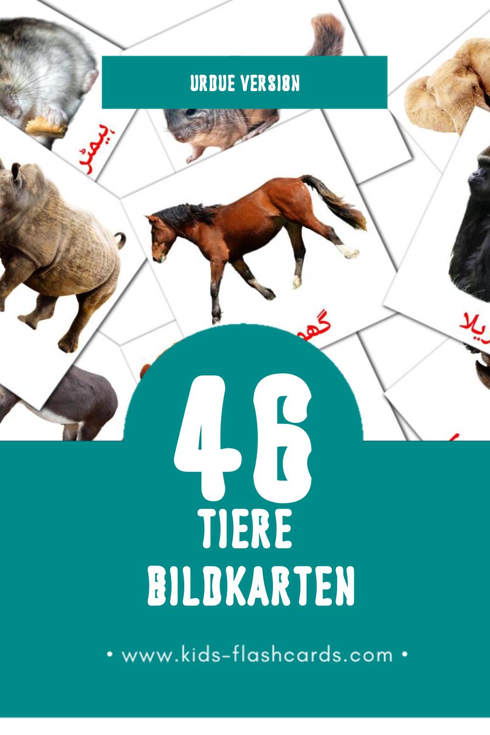 Visual جانور Flashcards für Kleinkinder (46 Karten in Urdu)