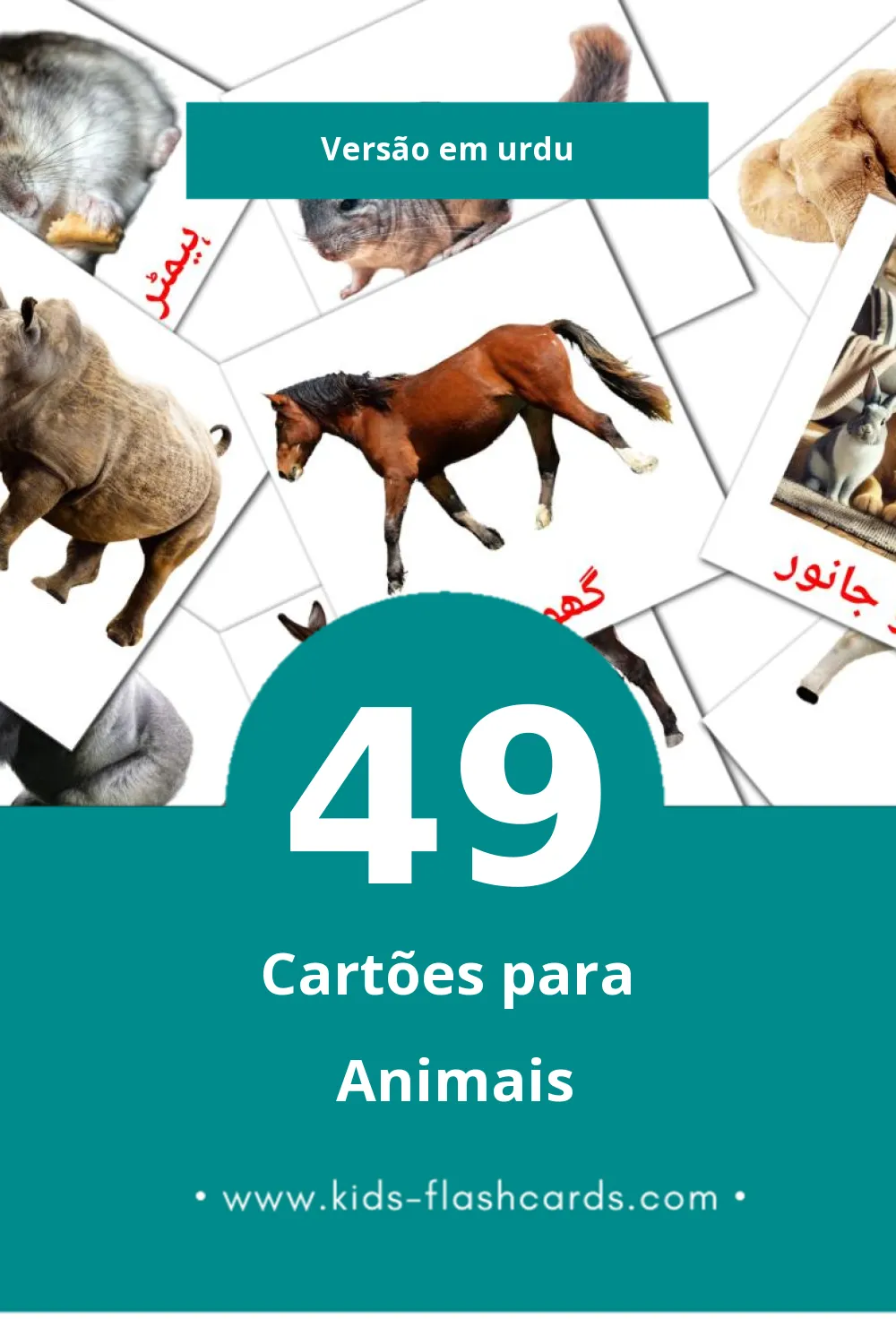 Flashcards de جانور Visuais para Toddlers (49 cartões em Urdu)