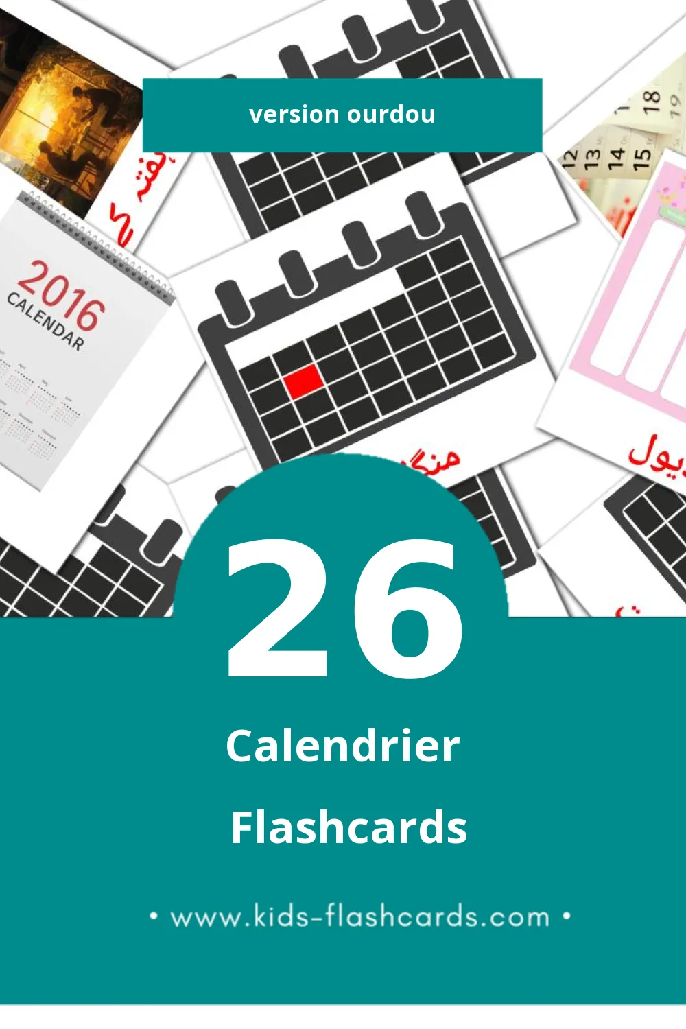 Flashcards Visual کیلنڈر pour les tout-petits (26 cartes en Ourdou)