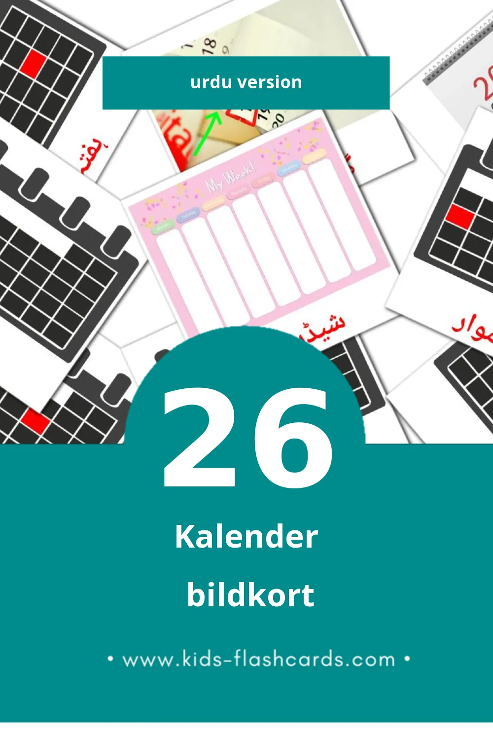 Flashcards de کیلنڈر Visuais para Toddlers (26 cartões em Urdu)