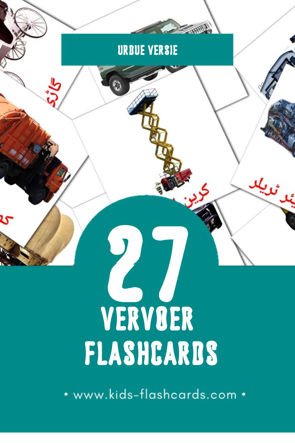 Visuele ذرائع آمد و رفت Flashcards voor Kleuters (27 kaarten in het Urdu)