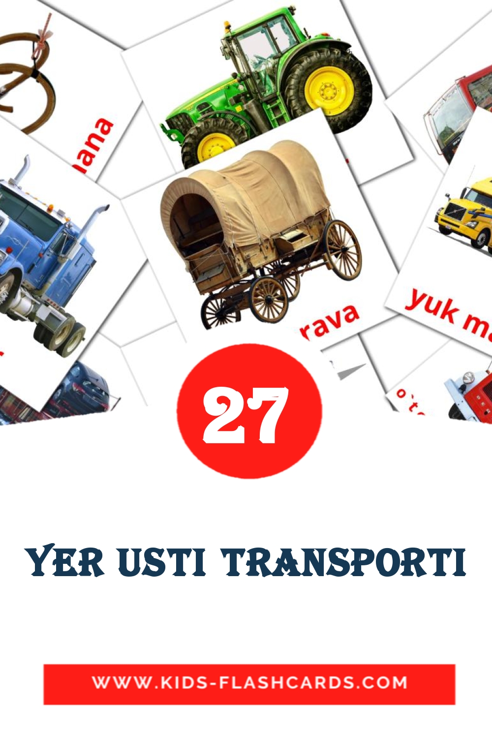 28 Yer usti transporti Picture Cards for Kindergarden in uzbek
