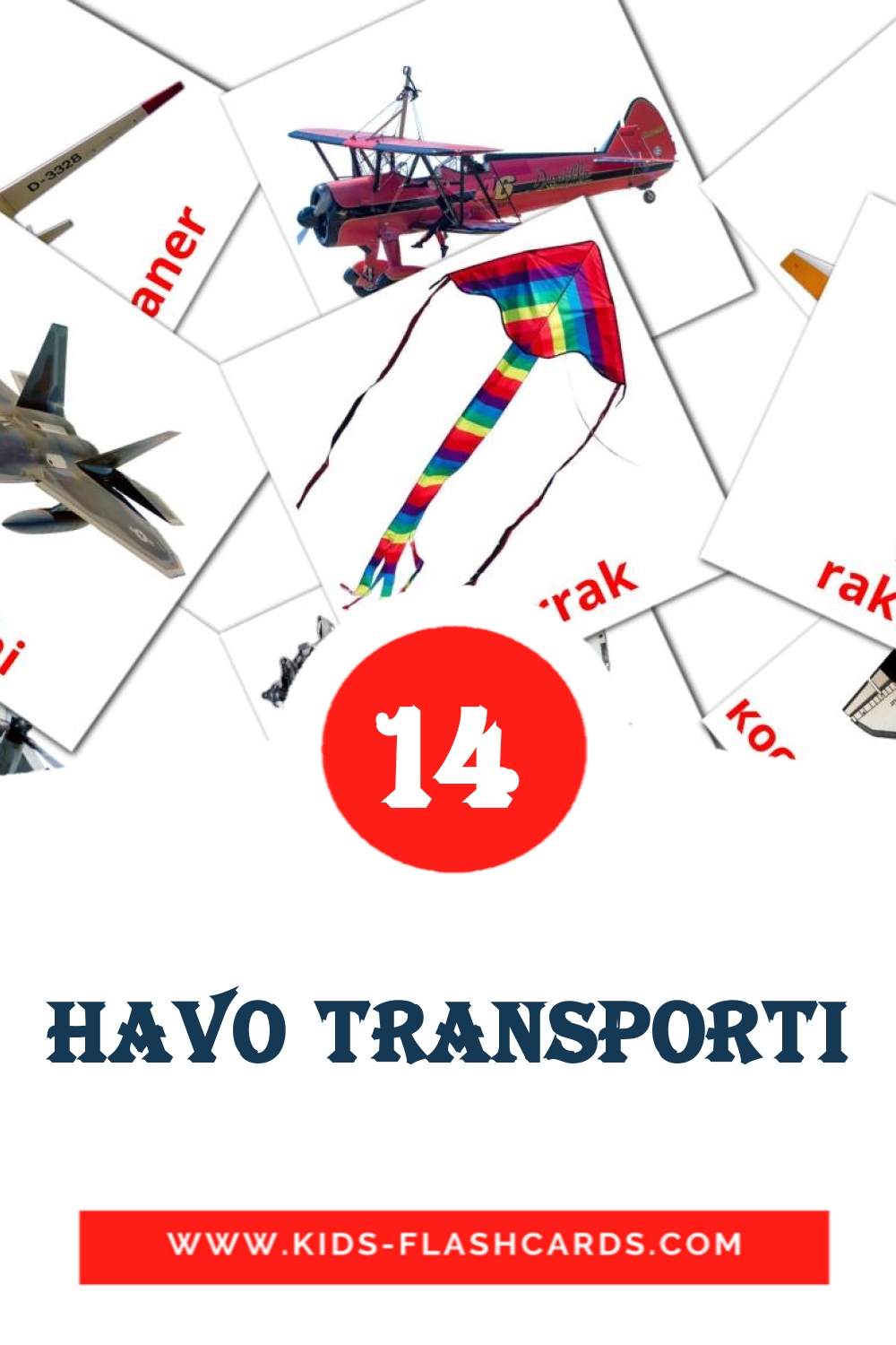 14 Havo transporti Picture Cards for Kindergarden in uzbek
