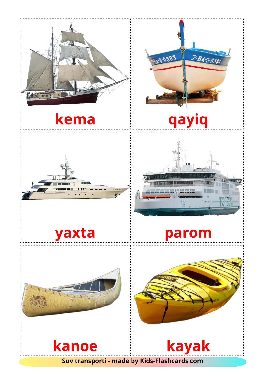 Water transport - 19 Free Printable uzbek Flashcards