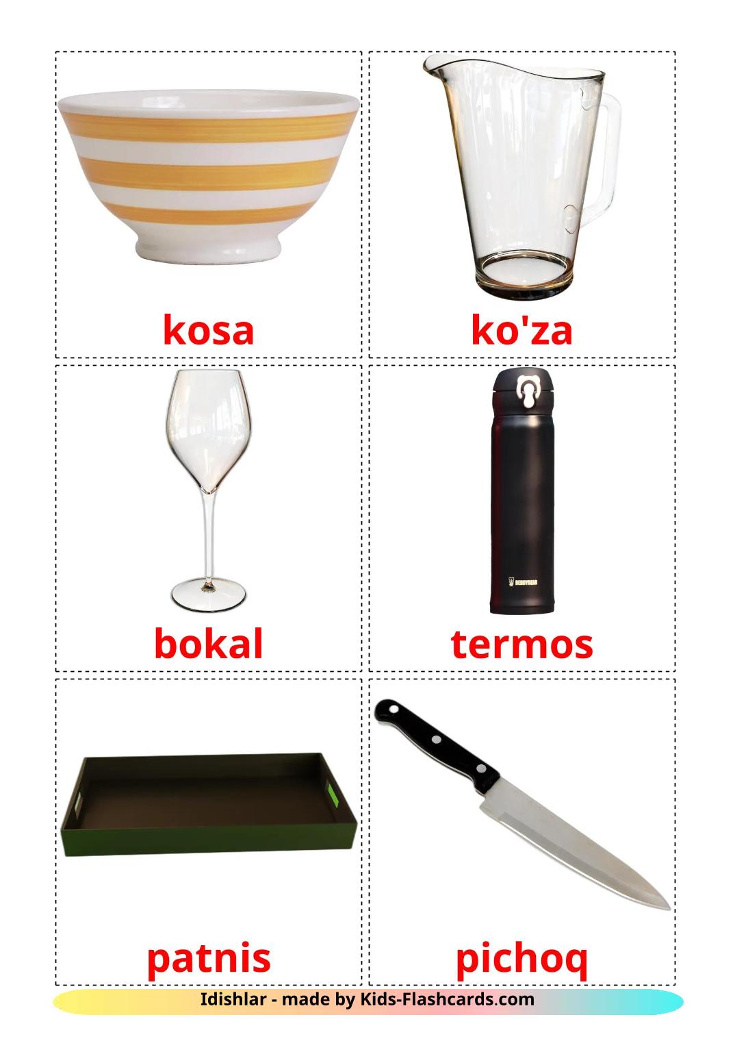 Crockery and cutlery - 26 Free Printable uzbek Flashcards 