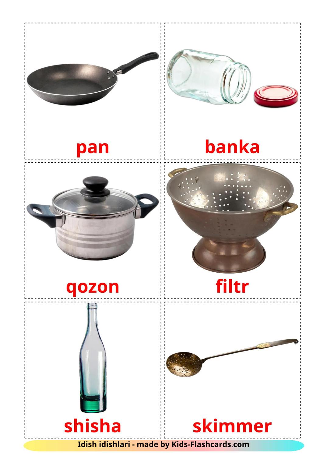 Utensili da cucina - 31 flashcards uzbek stampabili gratuitamente