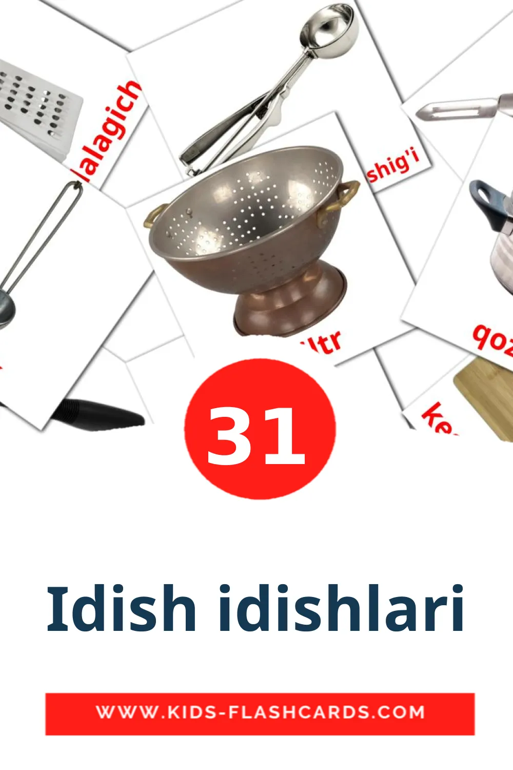 31 carte illustrate di Idish idishlari per la scuola materna in uzbek