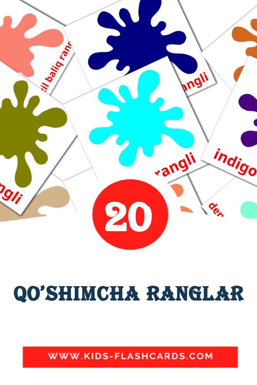 20 cartes illustrées de Qo'shimcha ranglar pour la maternelle en ouzbek