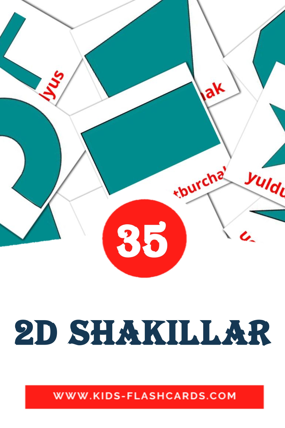 35 tarjetas didacticas de 2D Shakillar para el jardín de infancia en uzbeko