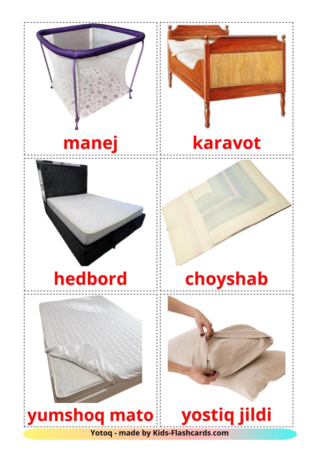 Letto - 14 flashcards uzbek stampabili gratuitamente