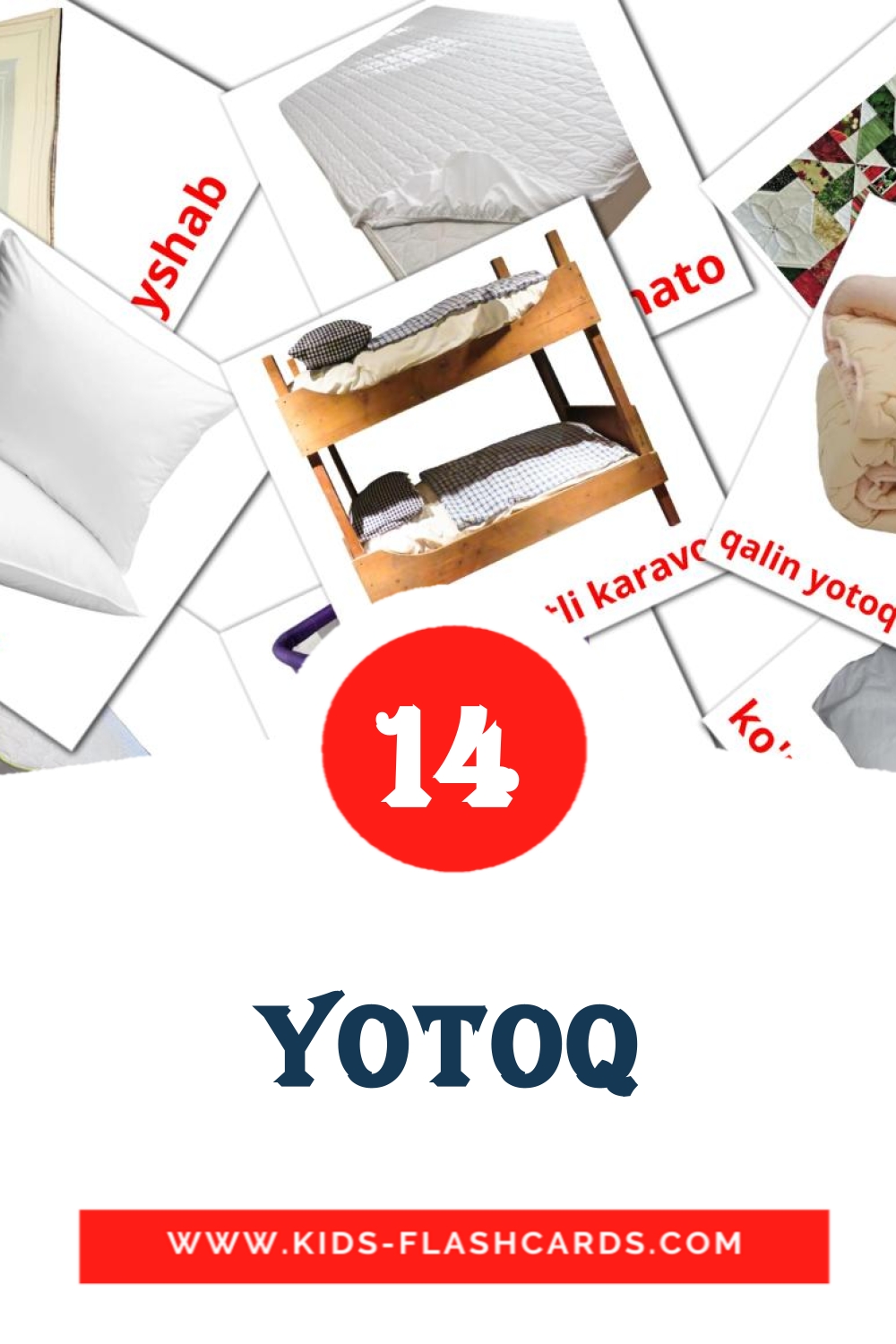 14 cartes illustrées de Yotoq pour la maternelle en ouzbek