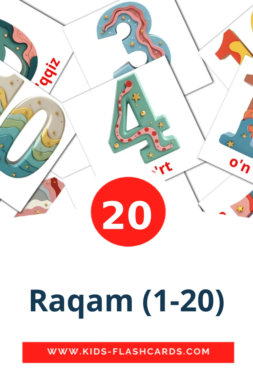 20 Raqam (1-20) Picture Cards for Kindergarden in uzbek