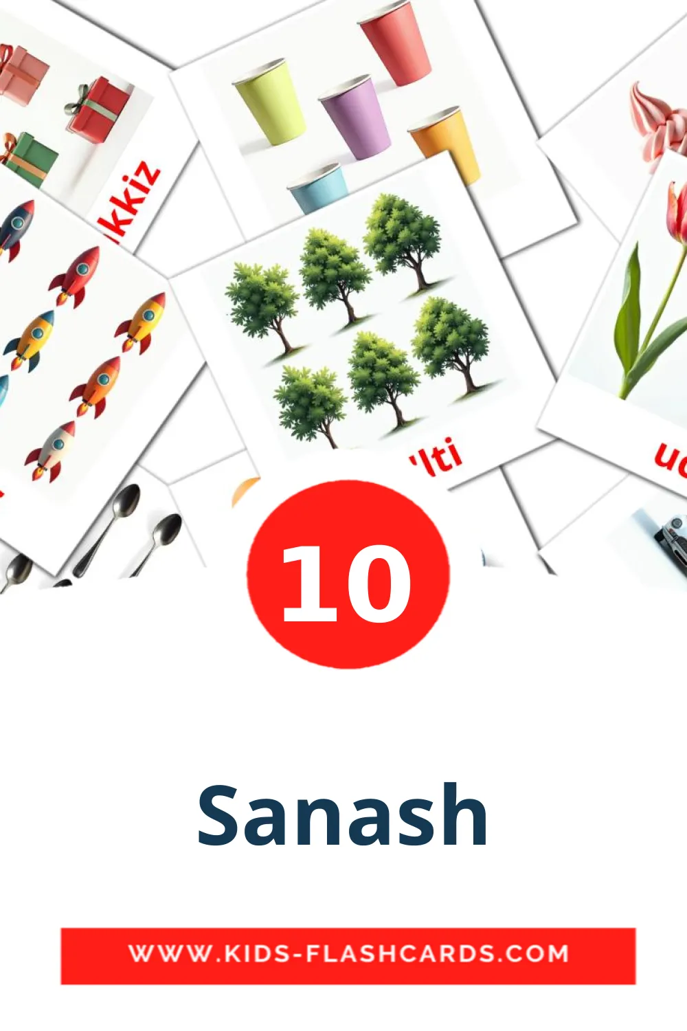 10 Sanash Picture Cards for Kindergarden in uzbek