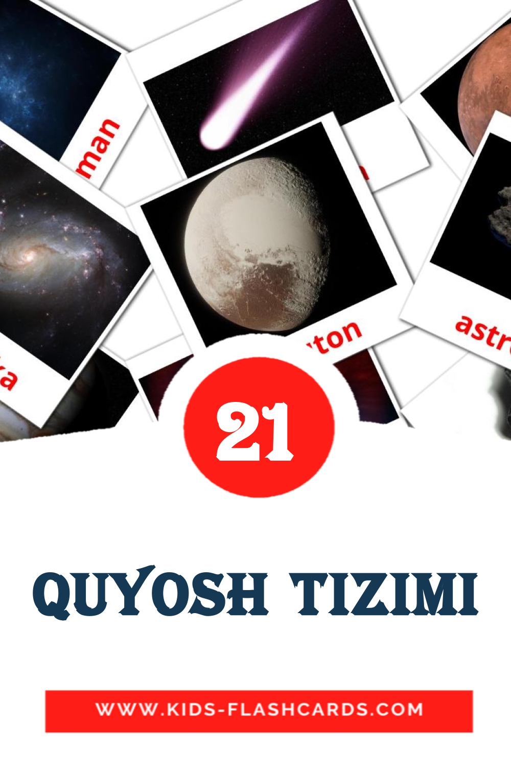 21 cartes illustrées de Quyosh tizimi pour la maternelle en ouzbek