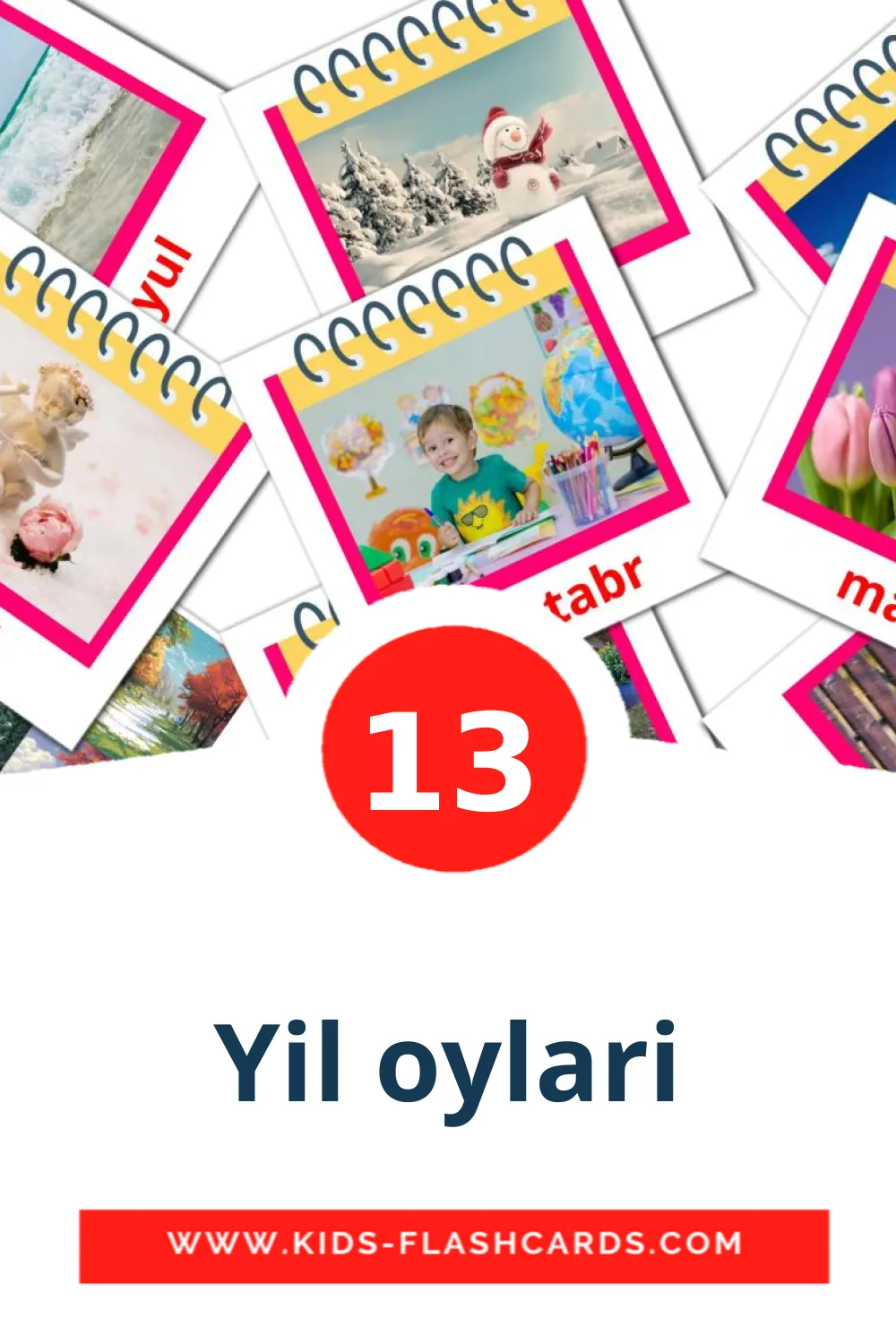 13 Yil oylari Bildkarten für den Kindergarten auf Usbekisch