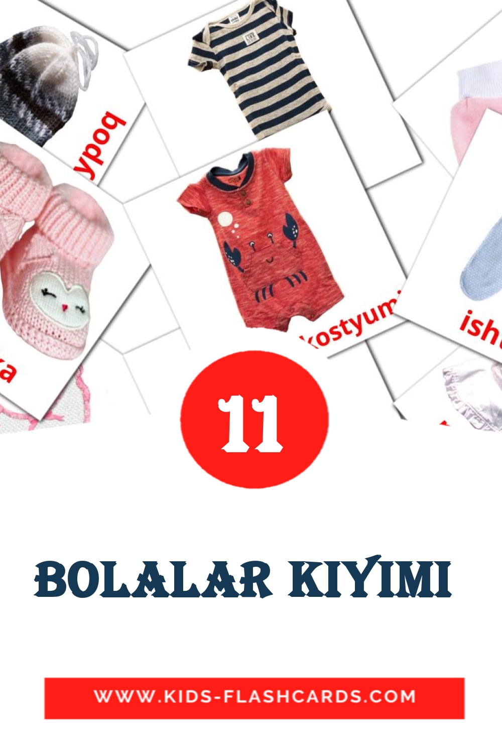 12 cartes illustrées de Bolalar Kiyimi  pour la maternelle en ouzbek
