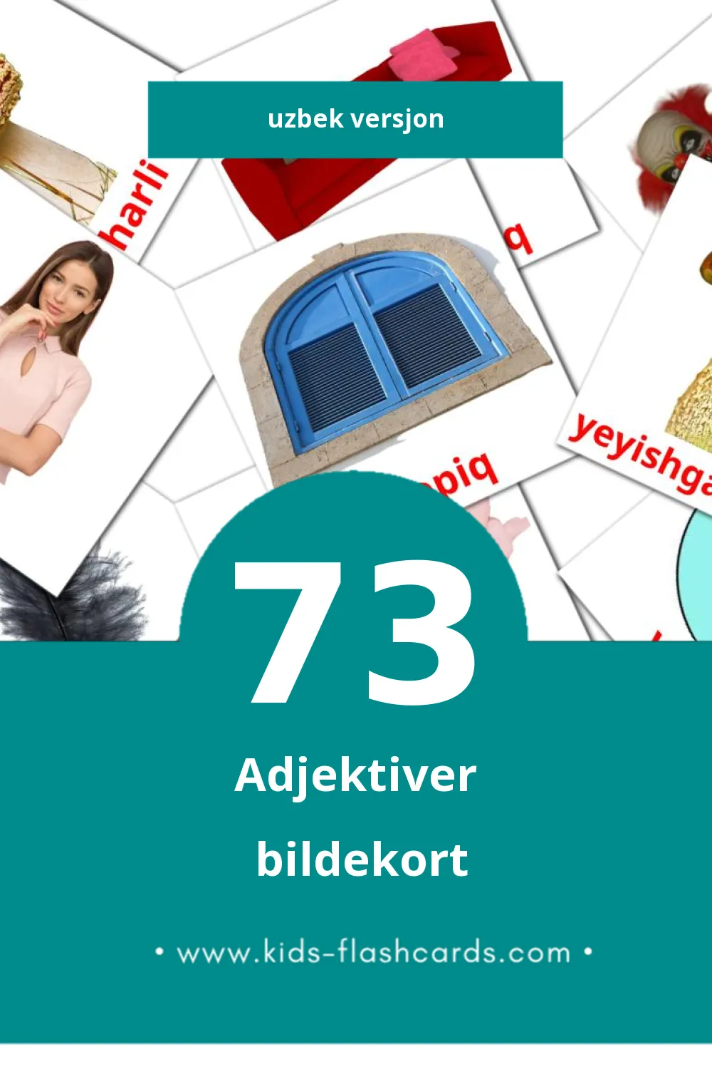 Visuelle Sifatlar bildekort for småbarn (73 kort på Uzbek)