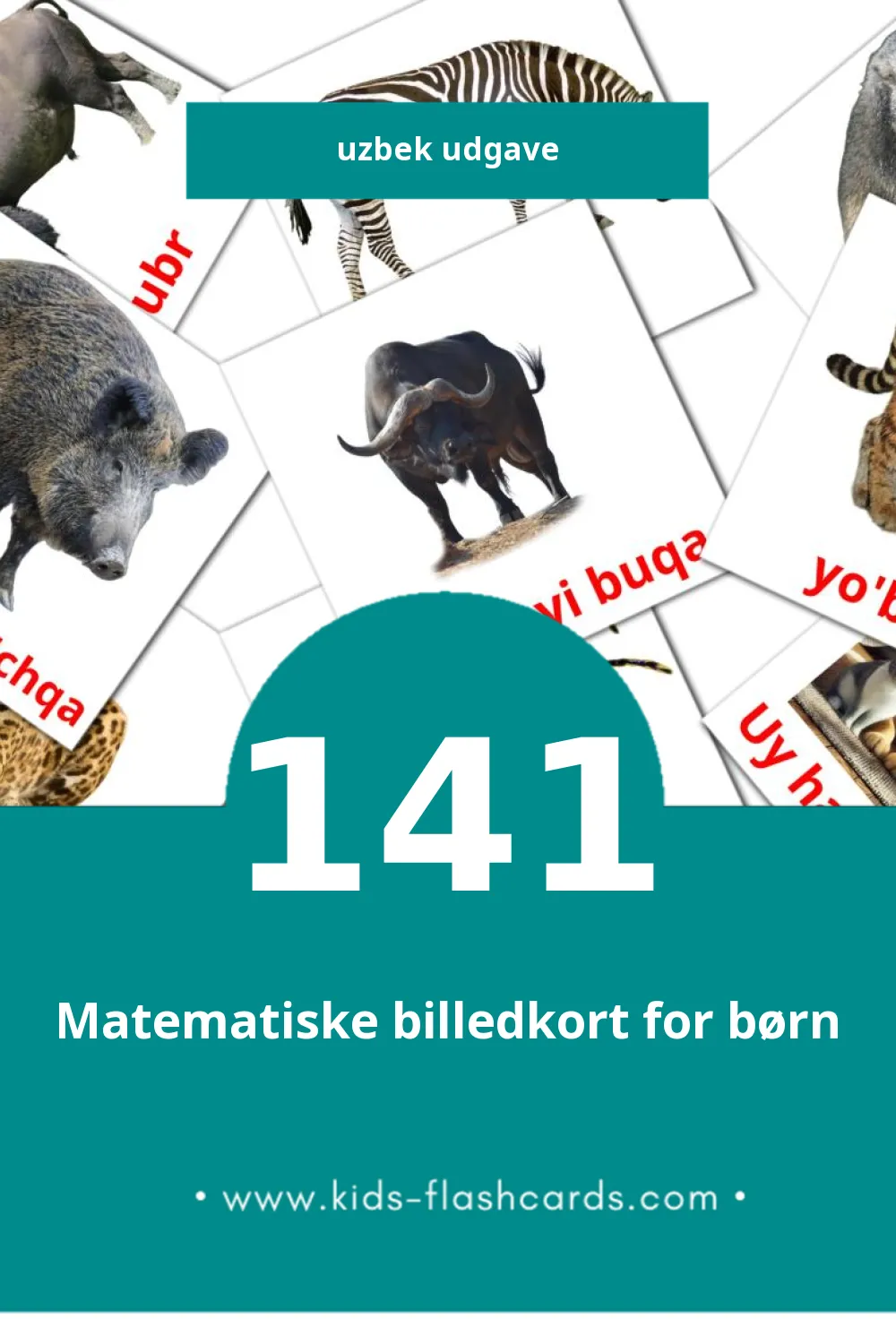 Visuelle billedkort for børn om Hayvonlar til småbørn (141 kort på Uzbek)