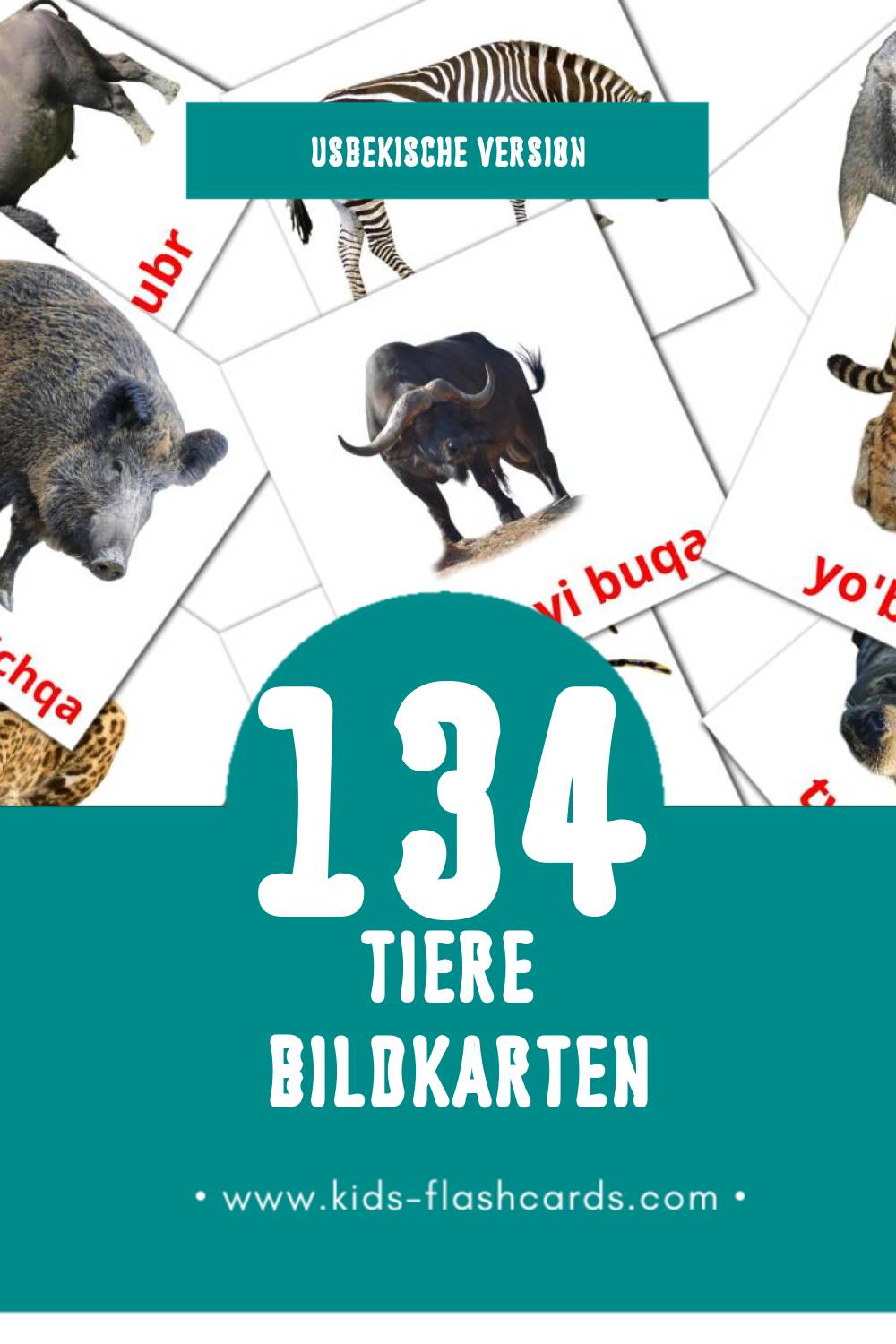 Visual Hayvonlar Flashcards für Kleinkinder (134 Karten in Usbekisch)