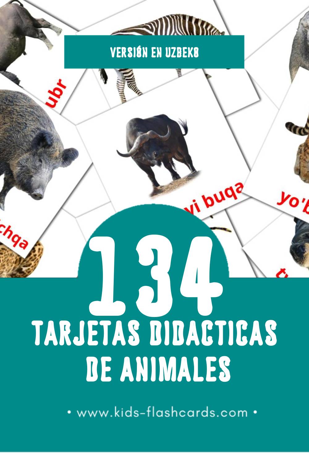Tarjetas visuales de Hayvonlar para niños pequeños (134 tarjetas en Uzbeko)