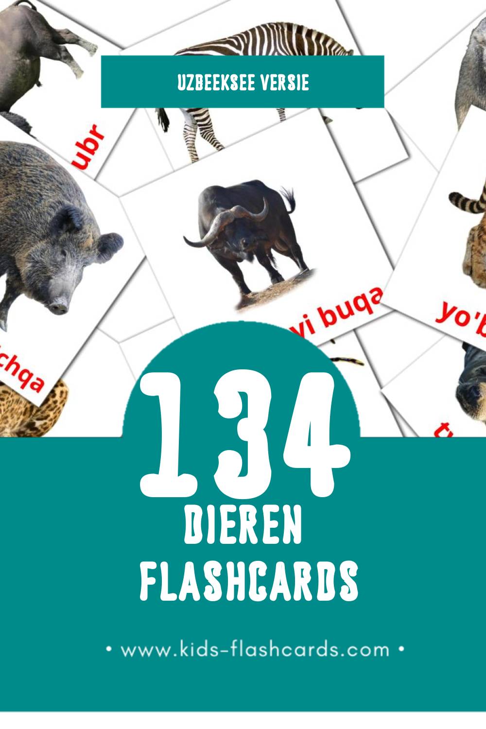 Visuele Hayvonlar Flashcards voor Kleuters (134 kaarten in het Uzbeekse)