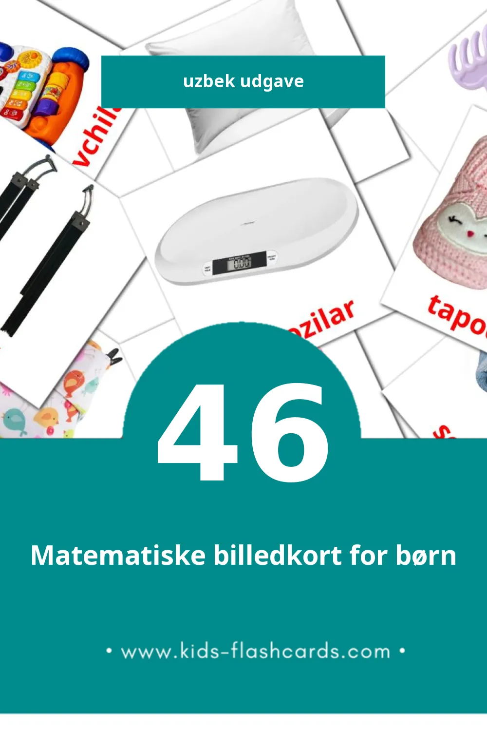 Visuelle billedkort for børn om Bola til småbørn (46 kort på Uzbek)