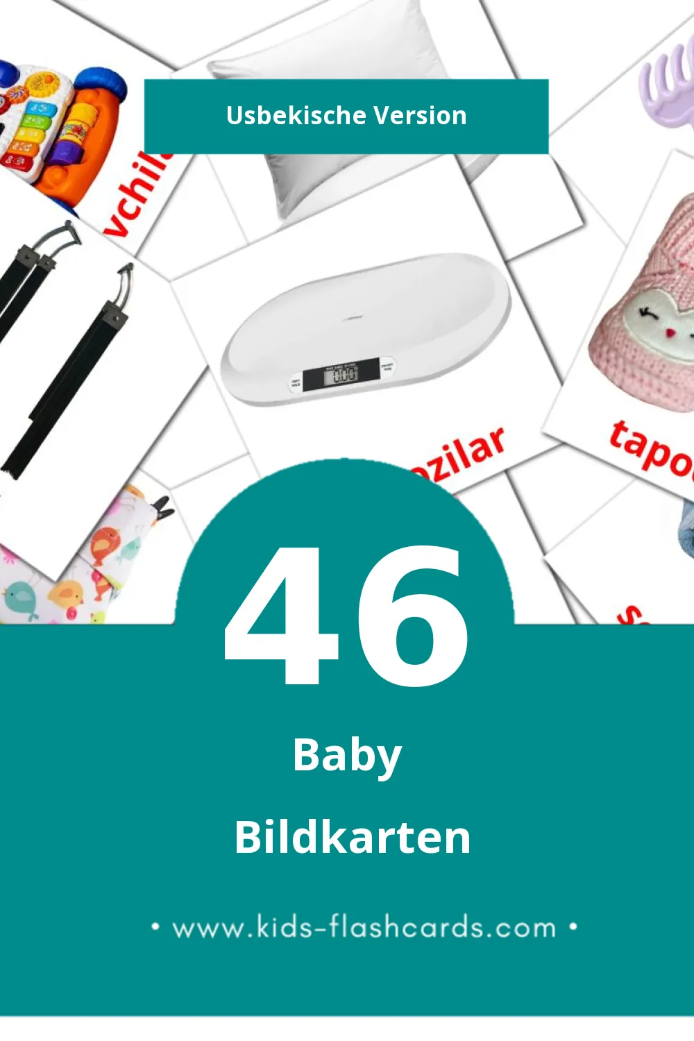 Visual Bola Flashcards für Kleinkinder (46 Karten in Usbekisch)