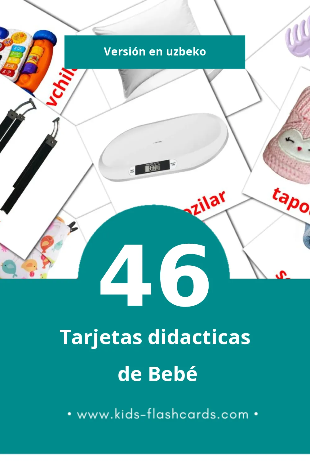 Tarjetas visuales de Bola para niños pequeños (46 tarjetas en Uzbeko)