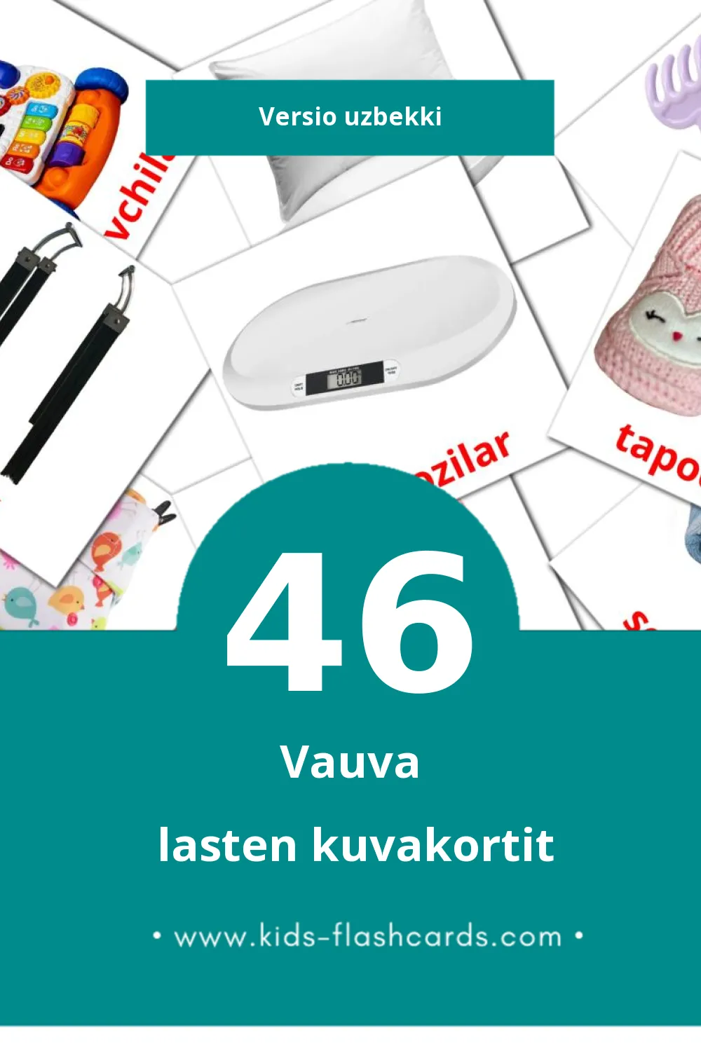 Bola lasten kuvakortit pikkulapsille (46 korttia Uzbekkiksi)