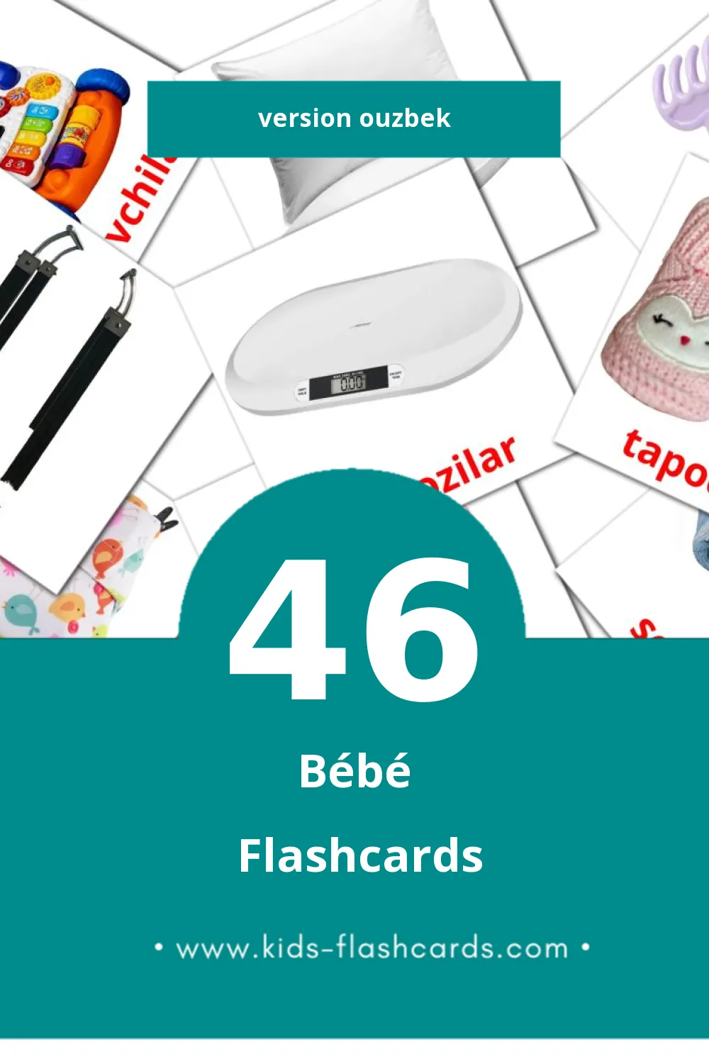 Flashcards Visual Bola pour les tout-petits (46 cartes en Ouzbek)