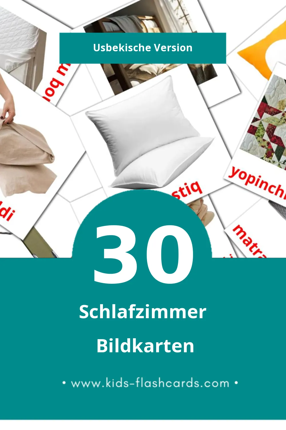 Visual Yotoqxona Flashcards für Kleinkinder (30 Karten in Usbekisch)