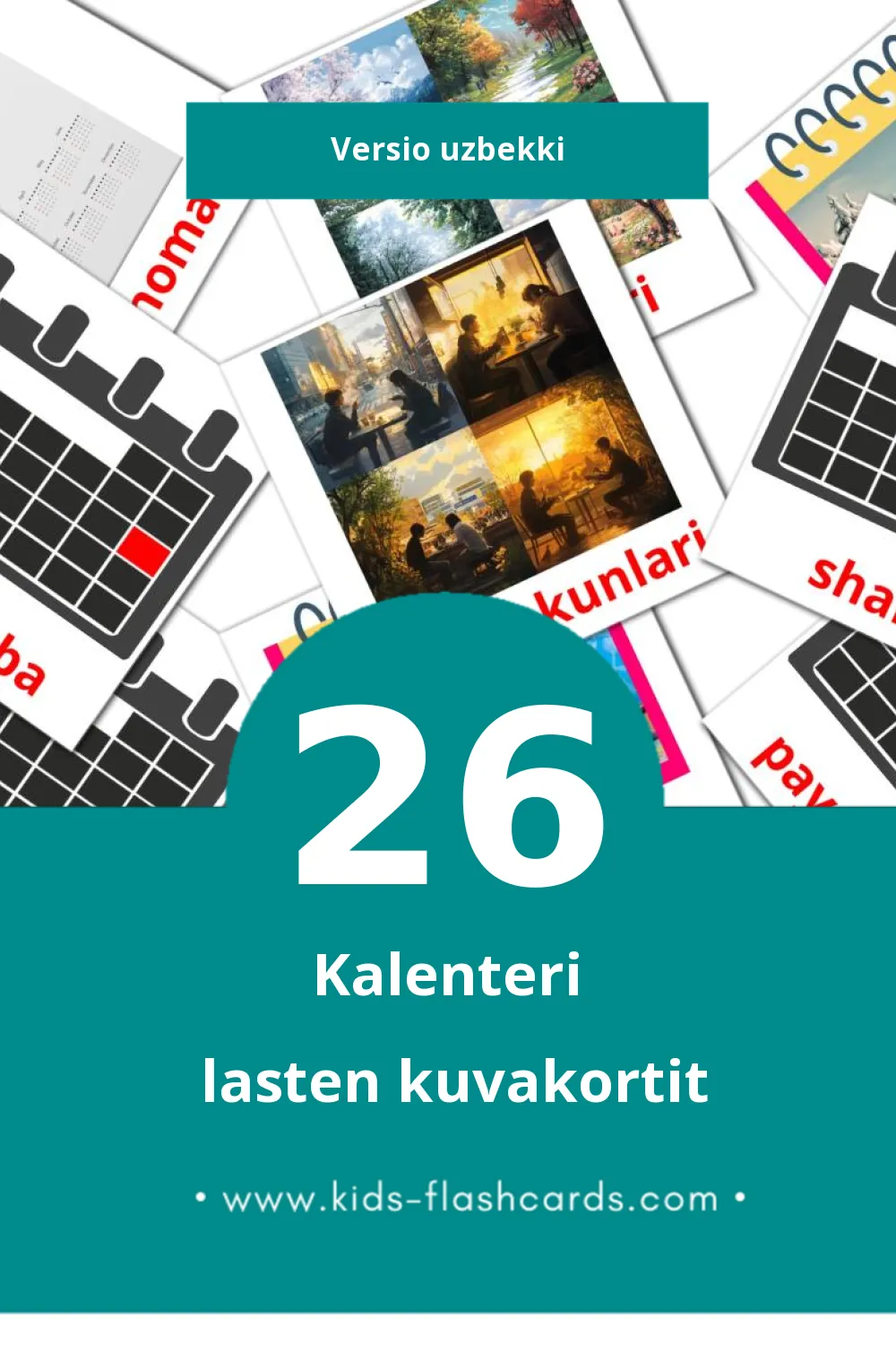 Yilnoma lasten kuvakortit pikkulapsille (26 korttia Uzbekkiksi)
