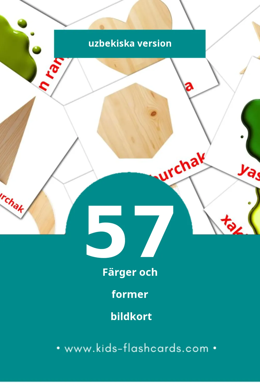 Visuella Ranglar va shakllar för småbarn (57 bildkort för barn på Uzbekiska)