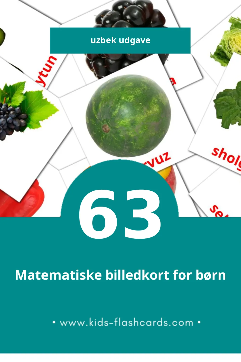 Visuelle billedkort for børn om Ovqat til småbørn (63 kort på Uzbek)