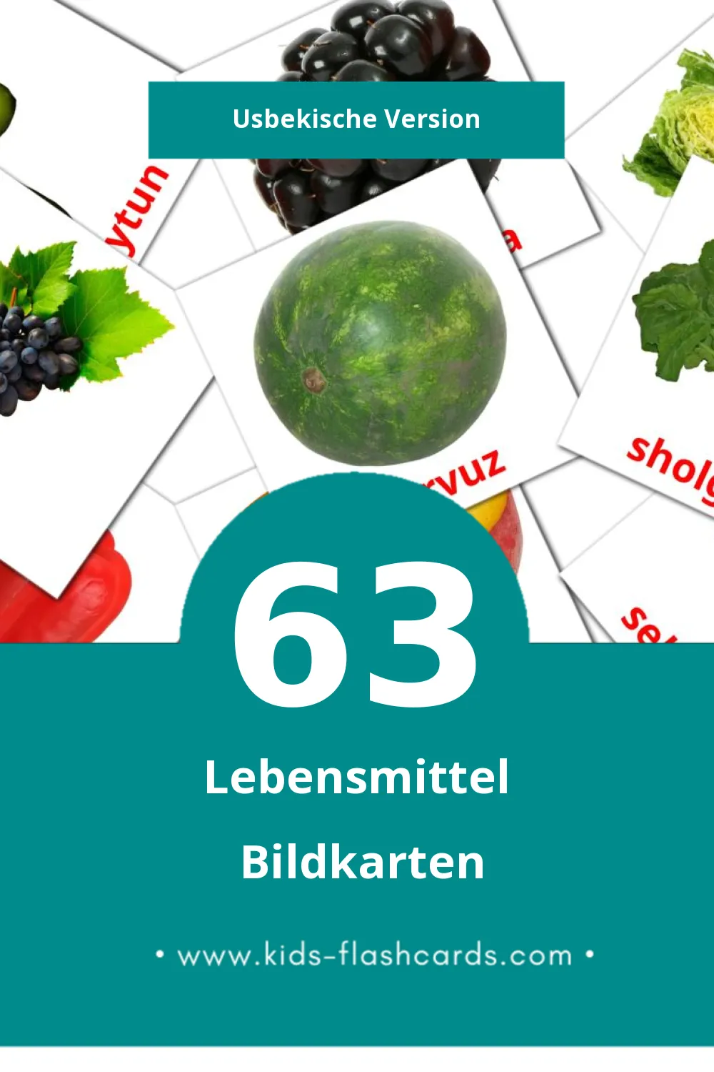 Visual Ovqat Flashcards für Kleinkinder (63 Karten in Usbekisch)