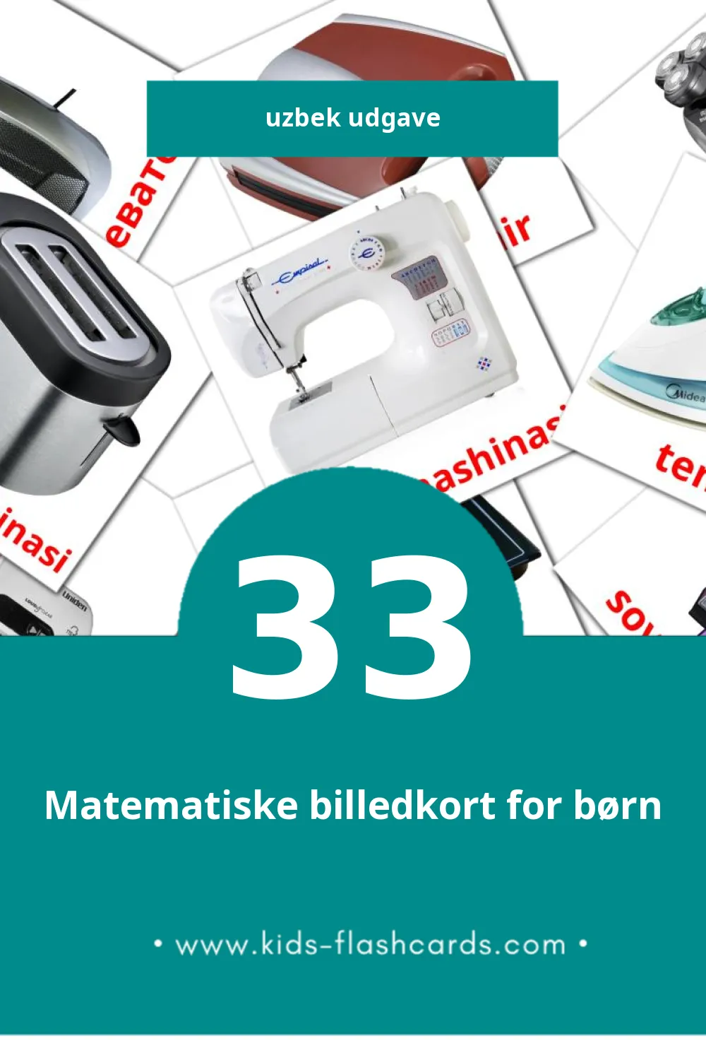 Visuelle billedkort for børn om Maishiy texnika til småbørn (33 kort på Uzbek)