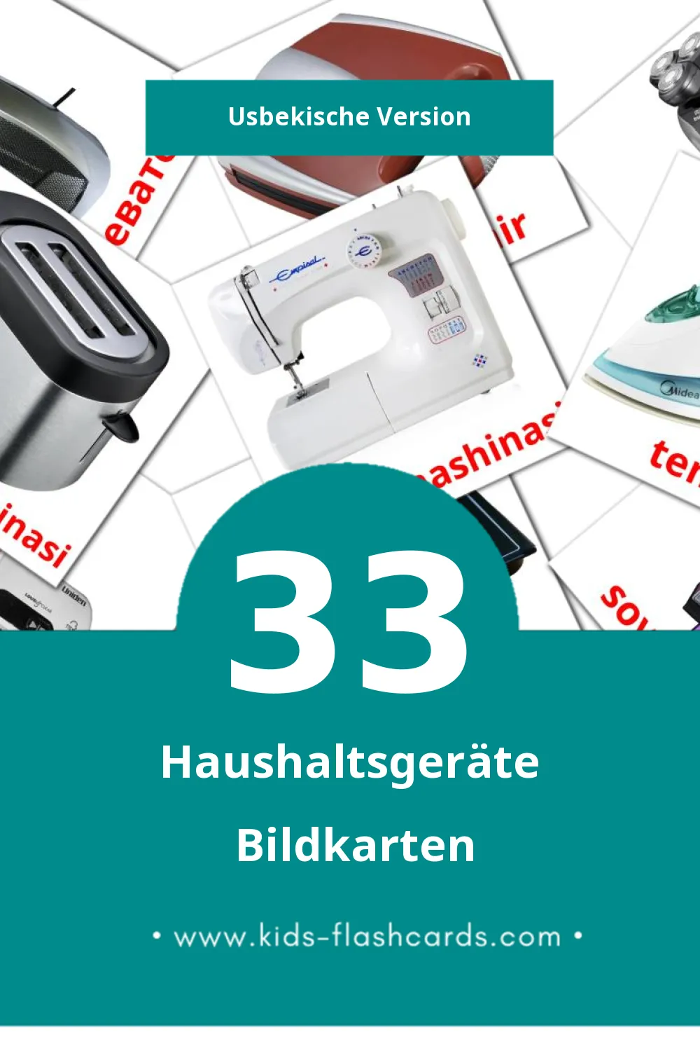 Visual Maishiy texnika Flashcards für Kleinkinder (33 Karten in Usbekisch)