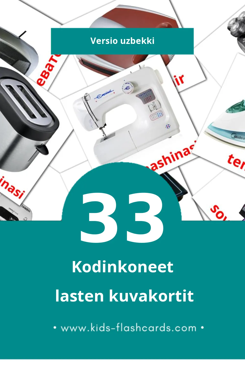 Maishiy texnika lasten kuvakortit pikkulapsille (33 korttia Uzbekkiksi)