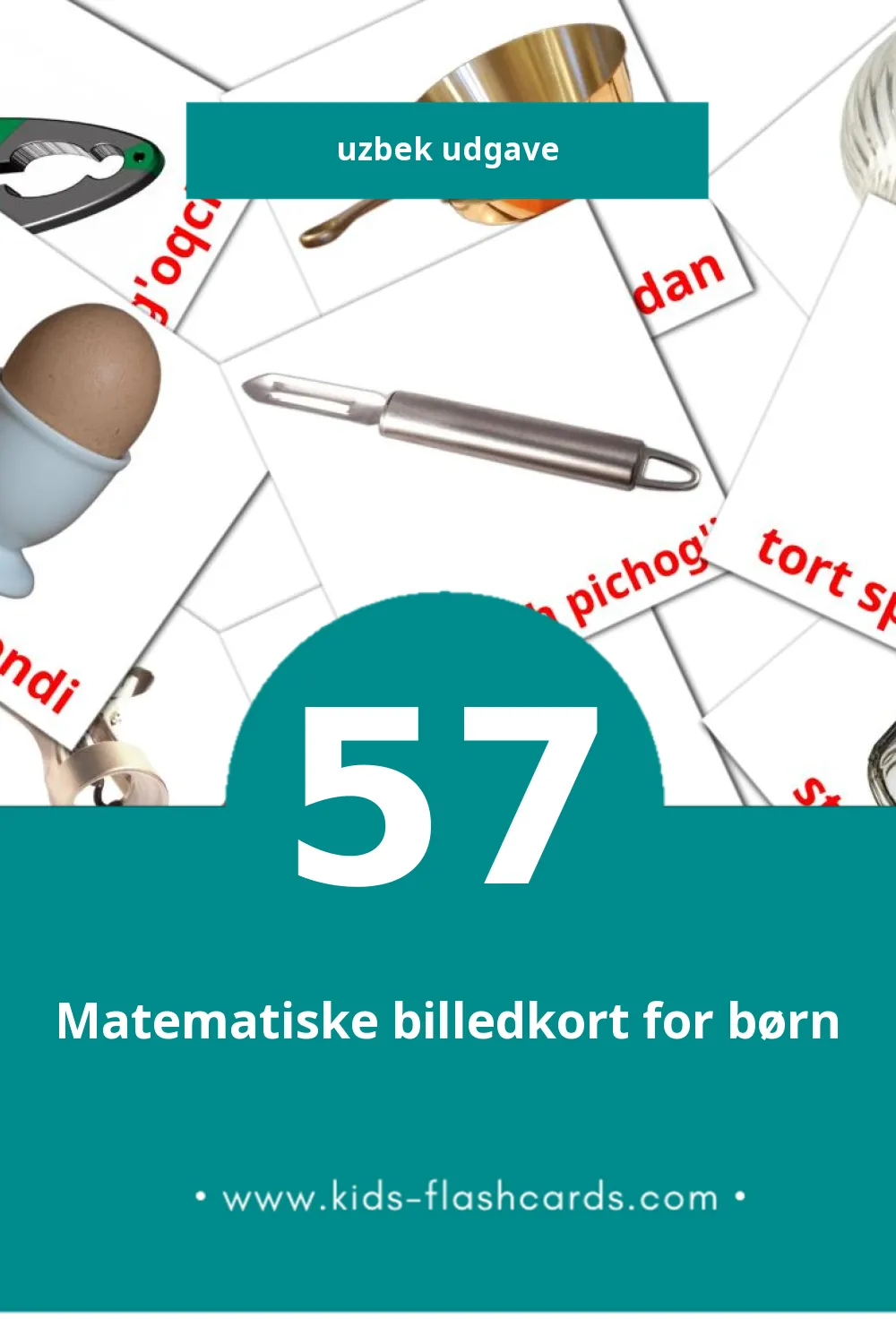 Visuelle billedkort for børn om Oshxona til småbørn (57 kort på Uzbek)