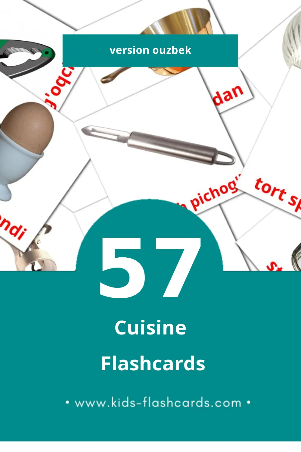 Flashcards Visual Oshxona pour les tout-petits (57 cartes en Ouzbek)