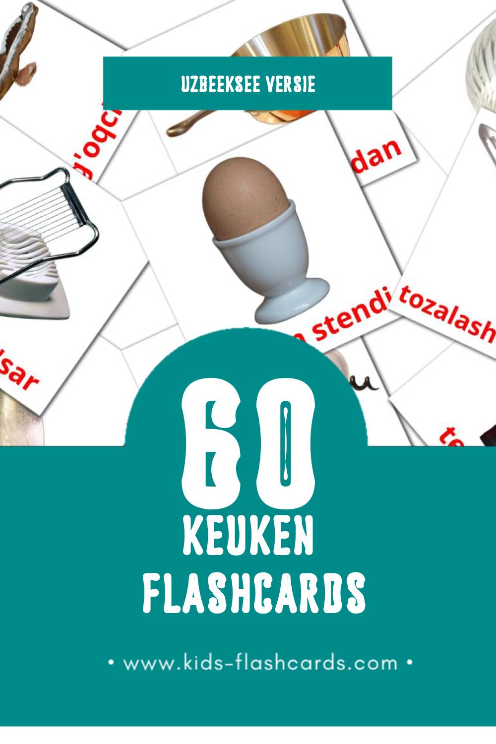 Visuele oshxona Flashcards voor Kleuters (60 kaarten in het Uzbeekse)