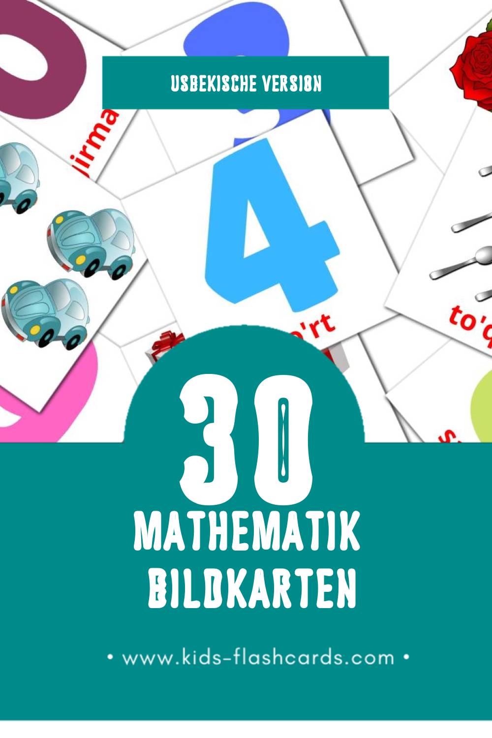 Visual Matematika Flashcards für Kleinkinder (30 Karten in Usbekisch)