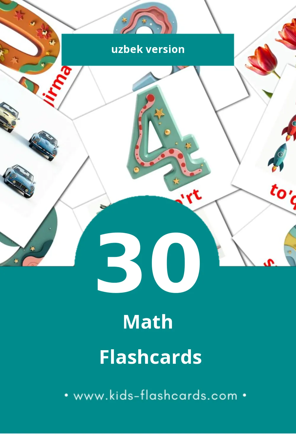 Visual Matematika Flashcards for Toddlers (30 cards in Uzbek)