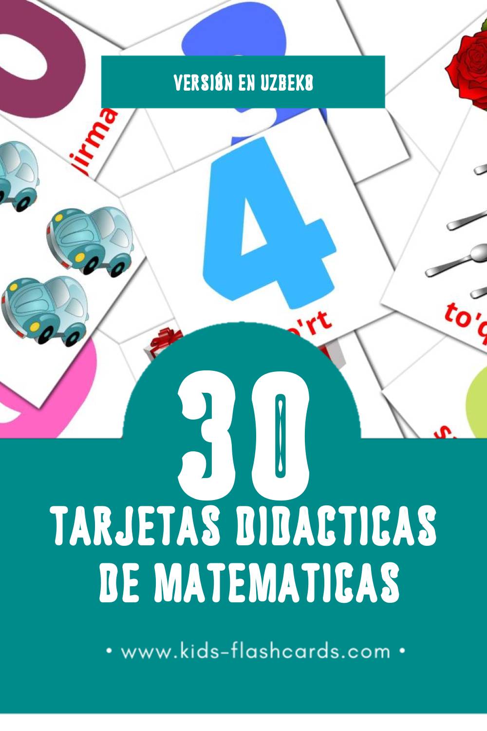 Tarjetas visuales de Matematika para niños pequeños (30 tarjetas en Uzbeko)